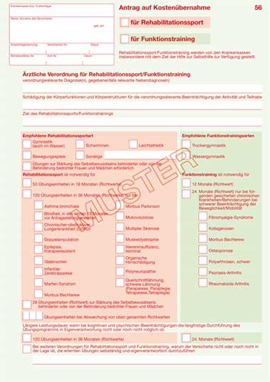 Muster Formular 56 - Verordnung Rehasport Rezept durch den Arzt